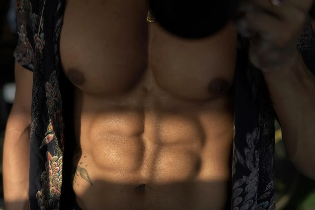 Close-up of Rajdeep's abs